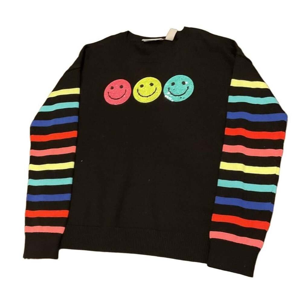 The Children's Place Girls Long Sleeve Sequin Smiley Face Sweater Black Size 10/